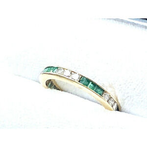 Bailey Banks Biddle 2CT TOTAL Emerald/Diamond 14KT Yellow Gold Eternity Ring 5